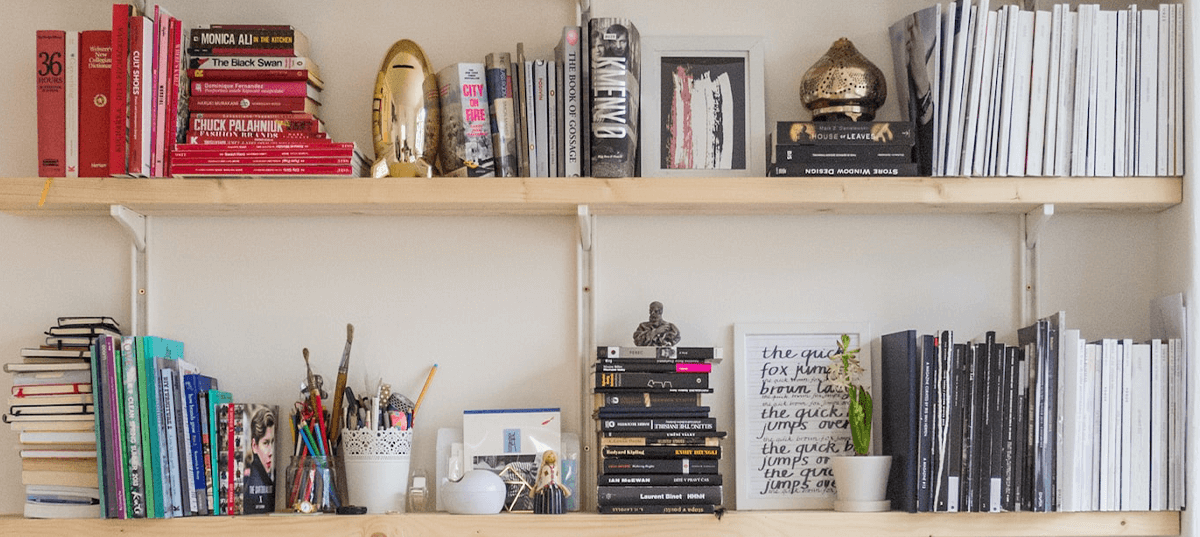 Bookshelves with decorative items. Photo credit Vladimir Mokry