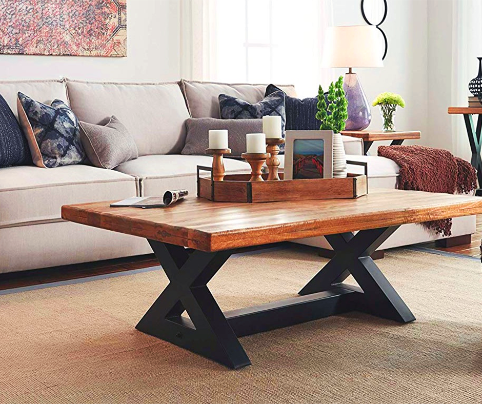 Coffee table in front of a sofa in a living room. Image credit: Amazon