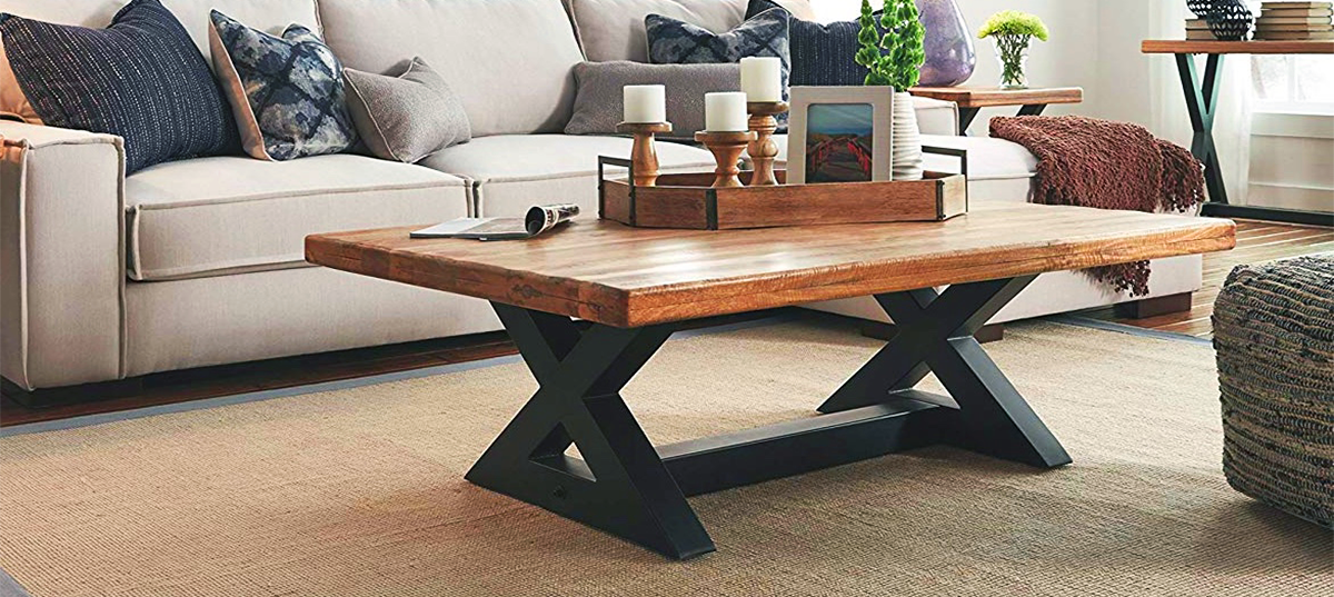 Coffee table in front of a sofa in a living room. Image credit: Amazon