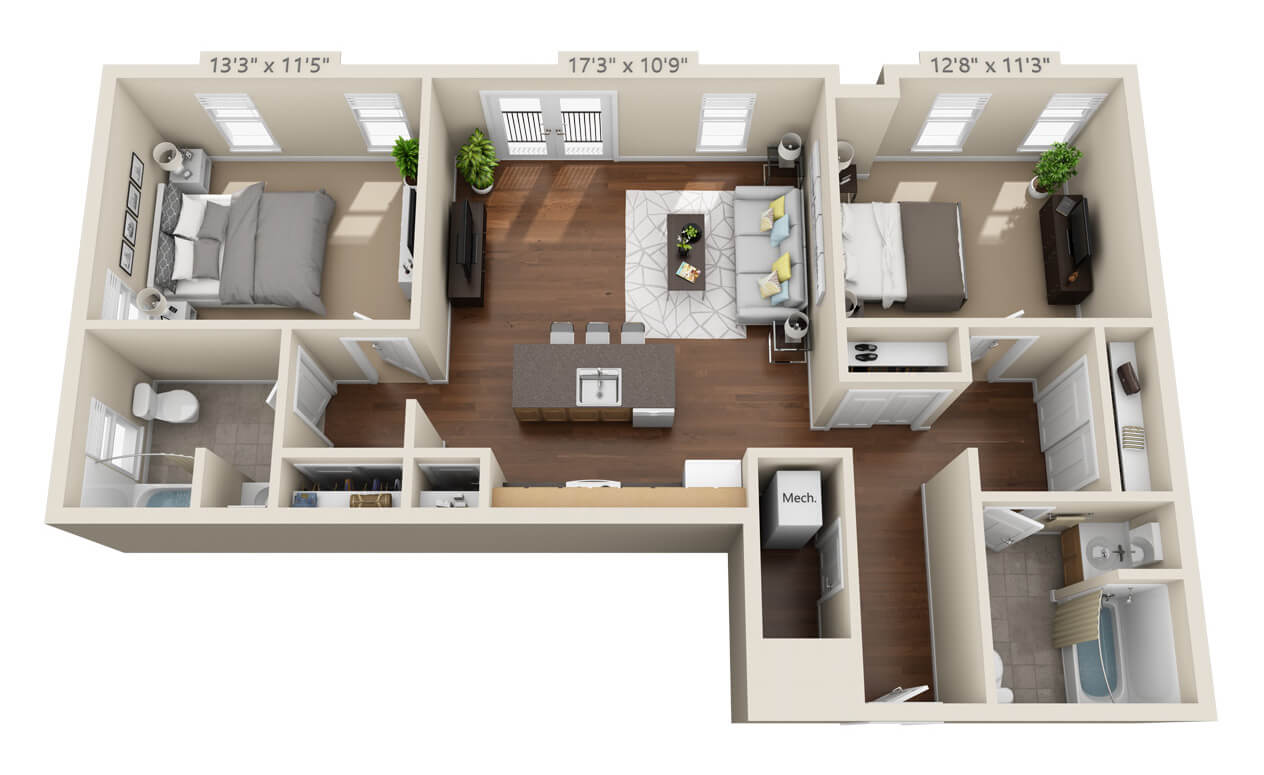 One Bedroom Unit C Floorplan