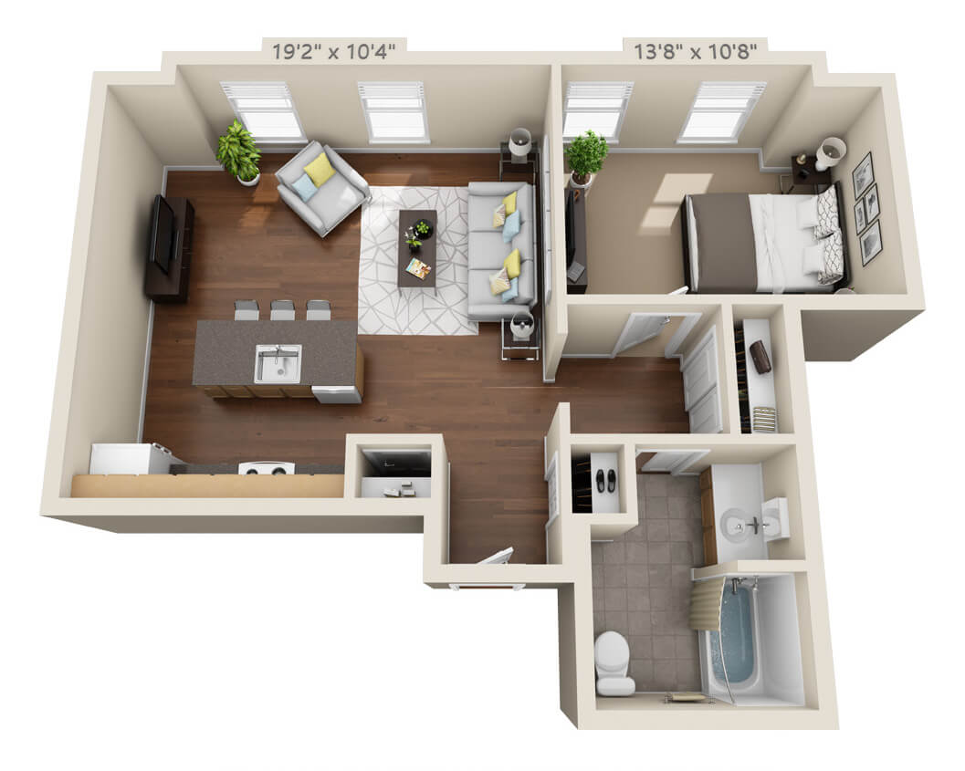 One Bedroom Unit D Floorplan