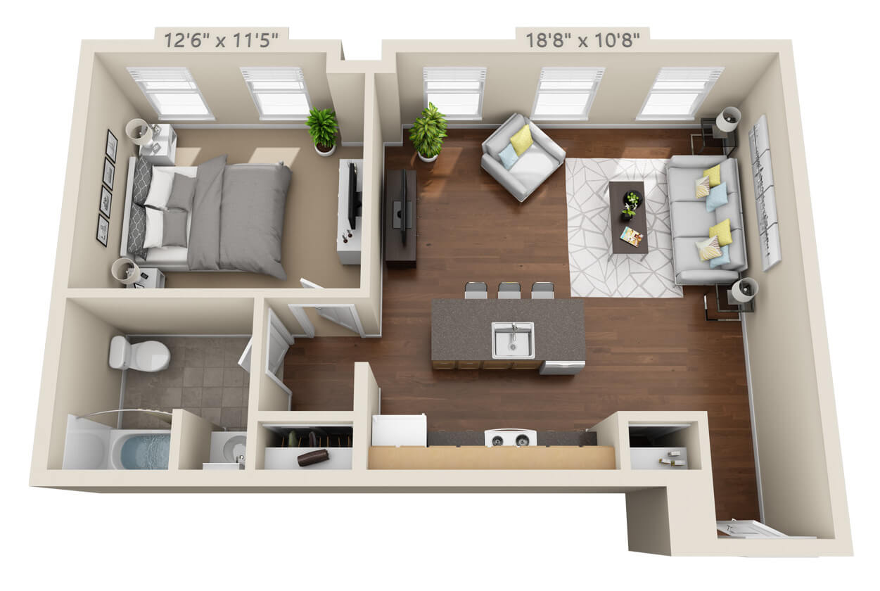 One Bedroom Unit G Floorplan