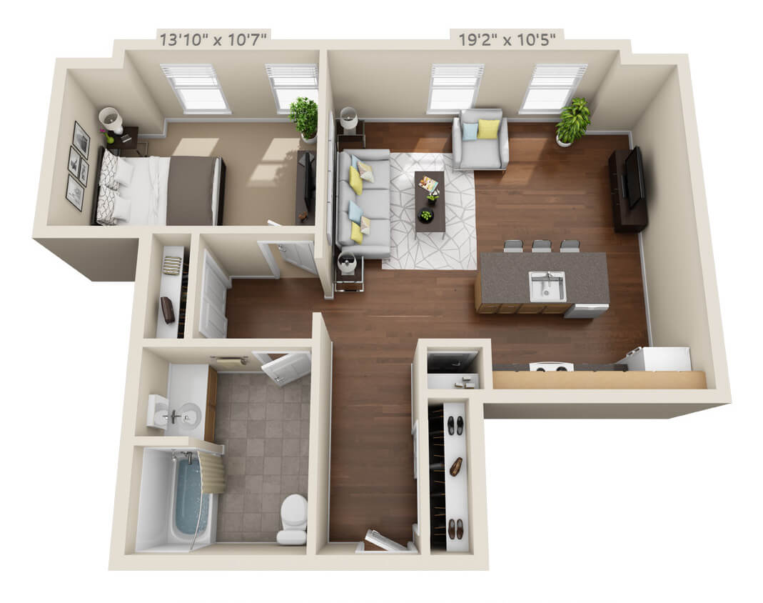 One Bedroom Unit H Floorplan
