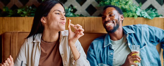 A couple eating at a restaurant