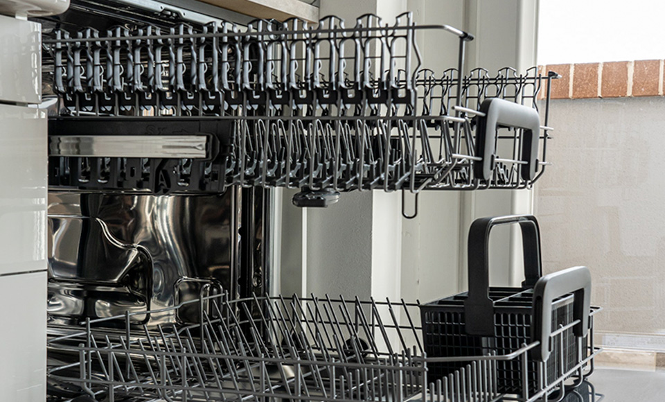 An open dishwasher